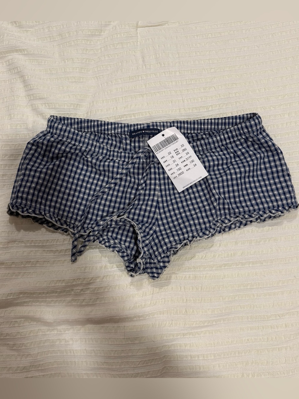 BRANDY MELVILLE Blue Gingham Cotton Sleep Shorts - Women Intimates